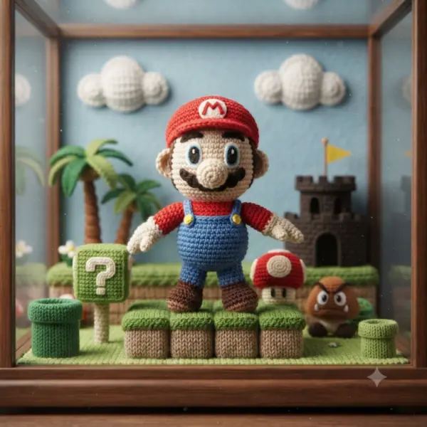 Figurine au crochet façon Super Mario, faite main - MamyLaine