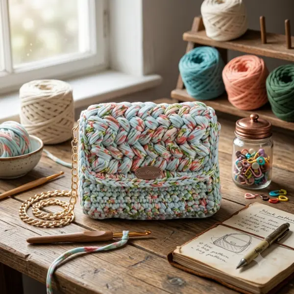 Sac à Main Crochet Turquoise - Chaîne Dorée