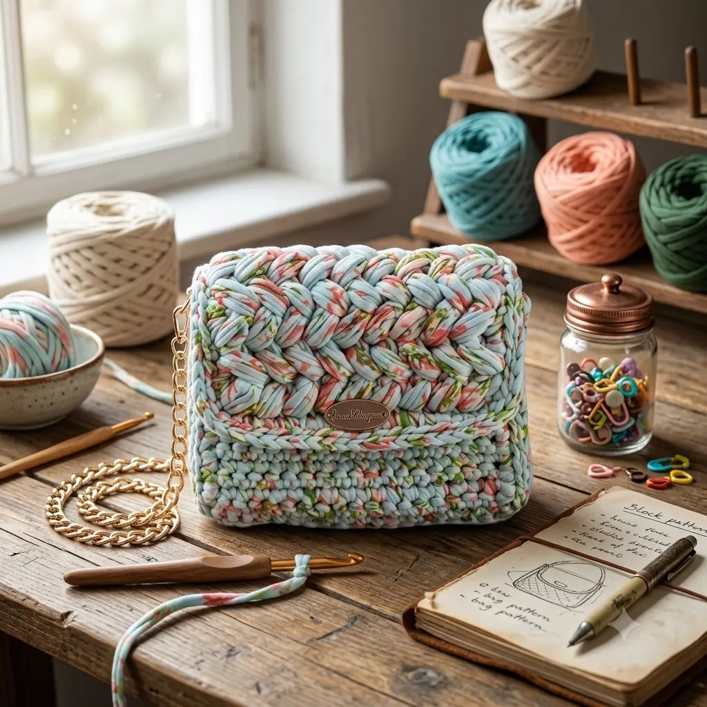 Sac à Main Crochet Turquoise - Chaîne Dorée