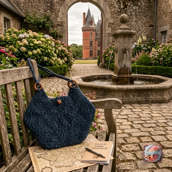 Sac à Main Crochet Bleu - Anses en Bois