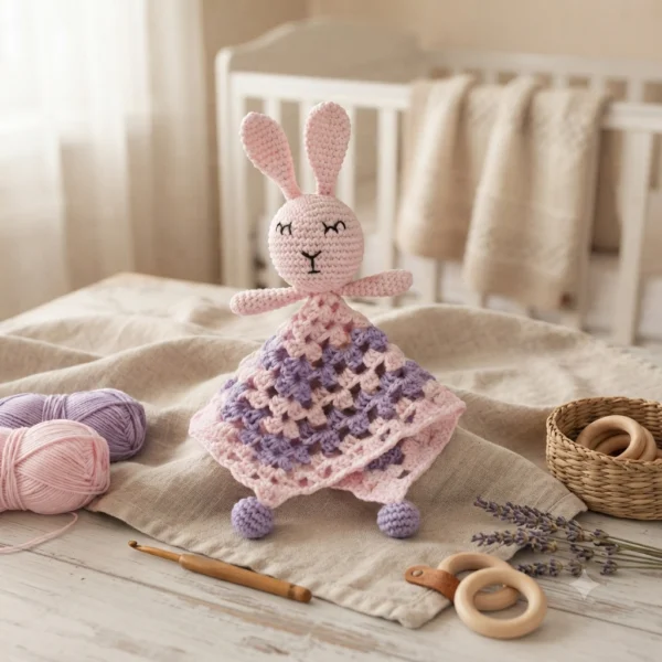 Doudou Lapin Rose et Parme - Câlins Tout Doux