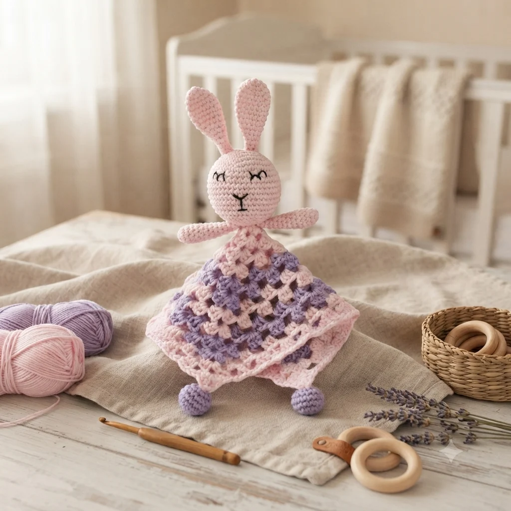 Doudou Lapin Rose et Parme - Câlins Tout Doux
