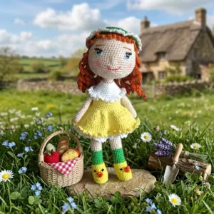 Poupée Lisa l aventurière au crochet, bottines canard, fait main - MamyLaine