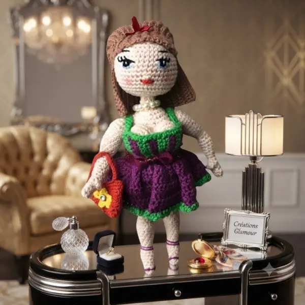 Suzette, poupée au crochet avec sac rouge, fait main - MamyLaine