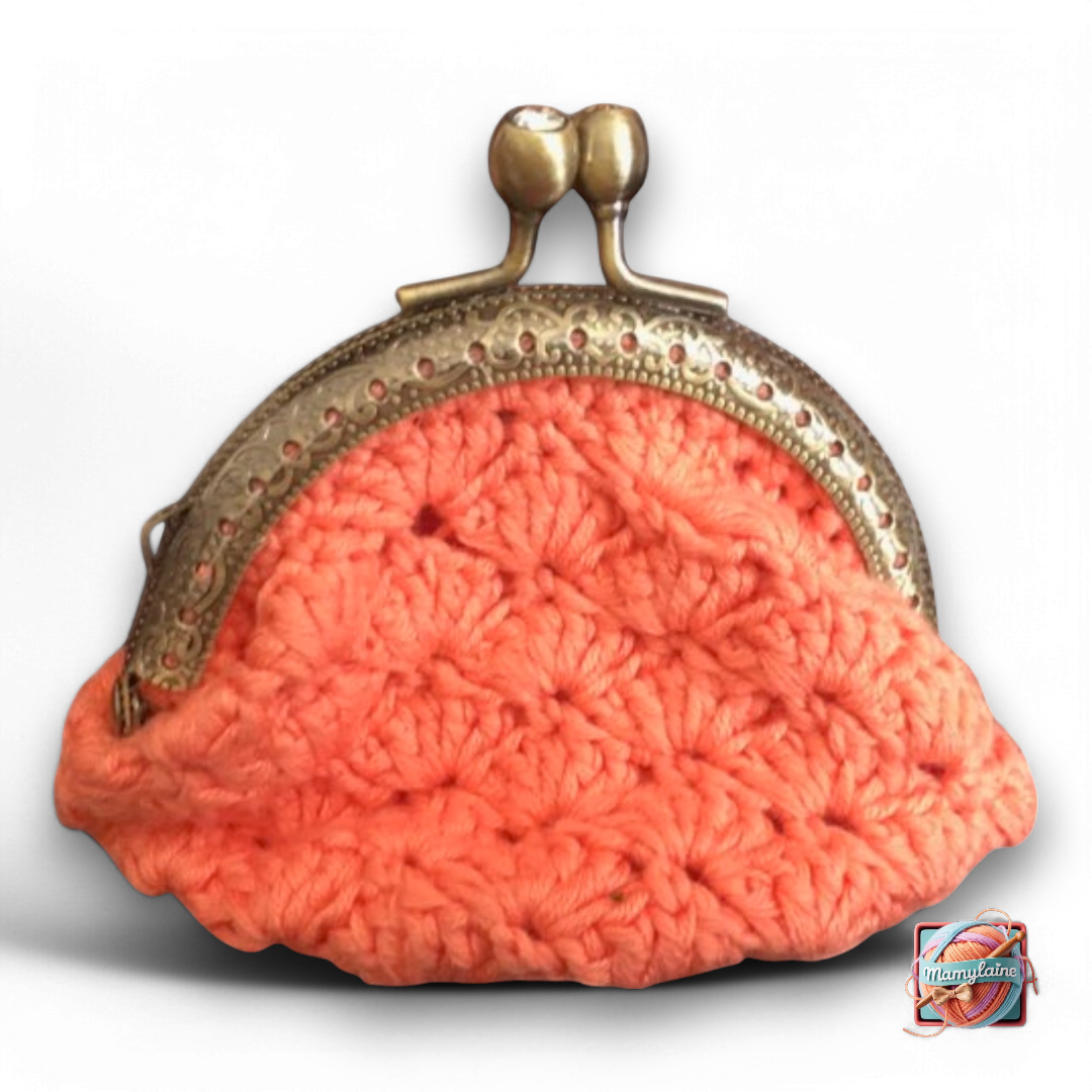 Porte-Monnaie Crochet Orange - Fermoir Vintage