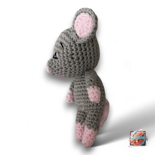 Petite Souris Grise et Rose - Doudou Fait Main (2)