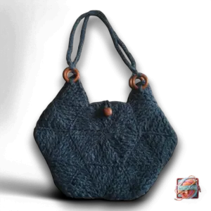 Sac à Main Crochet Bleu - Anses en Bois