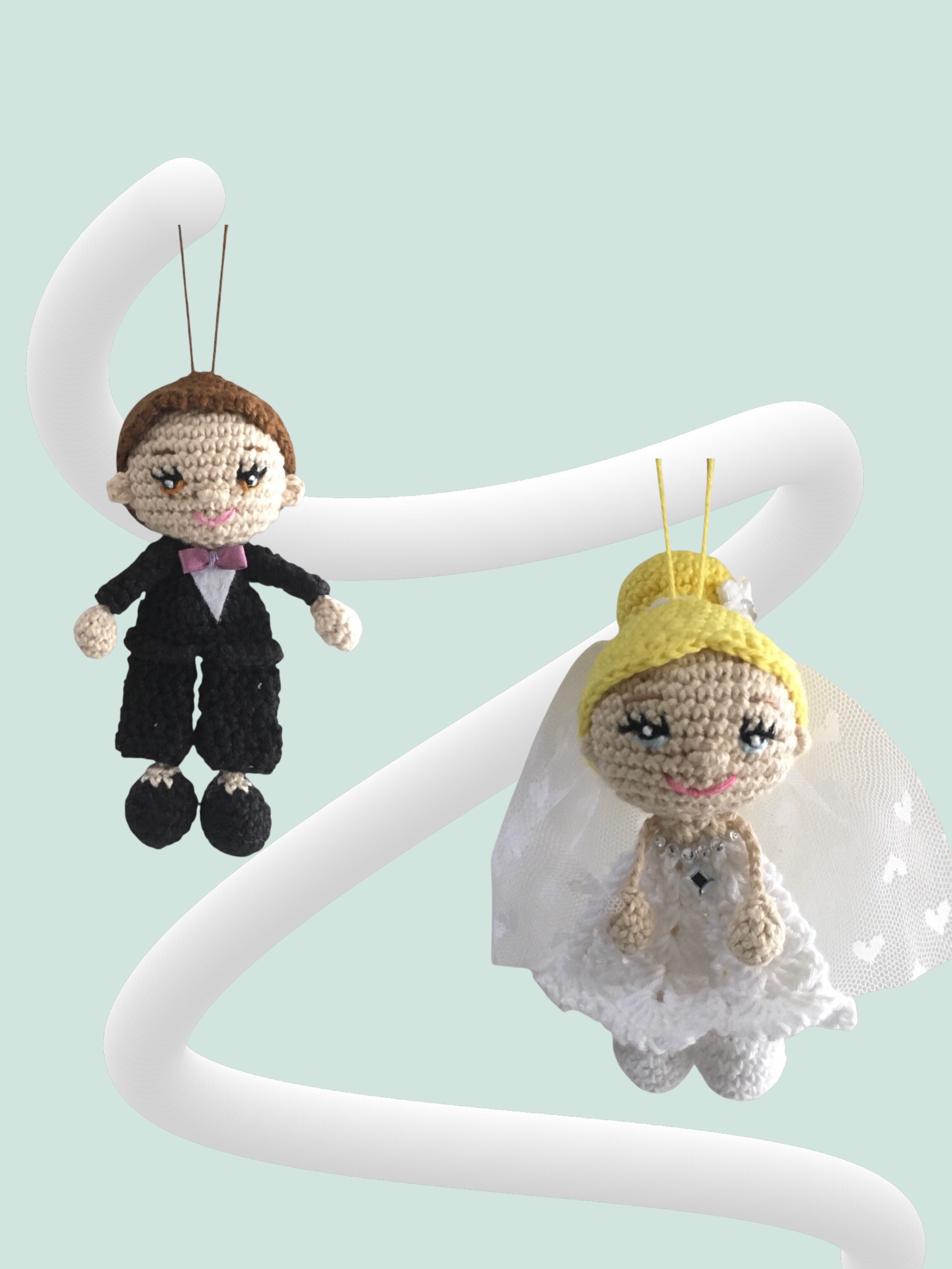 Couple de petite mariée 13 cm faite à la main par MamyLaine – Image 7