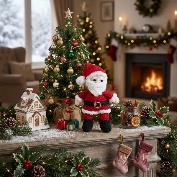 Père Noël au crochet de 14 cm fait main en Bretagne - MamyLaine
