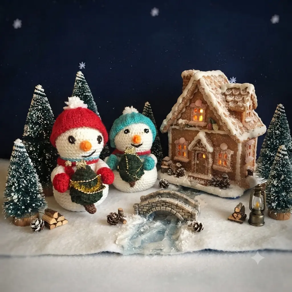 Bonhomme de neige et son sapin au crochet fait main - MamyLaine
