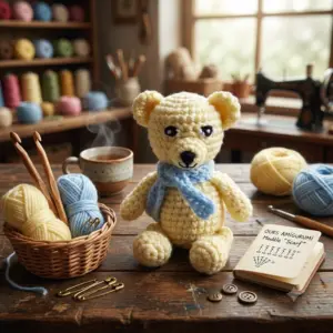 Peluche ourson jaune au crochet fait main - MamyLaine