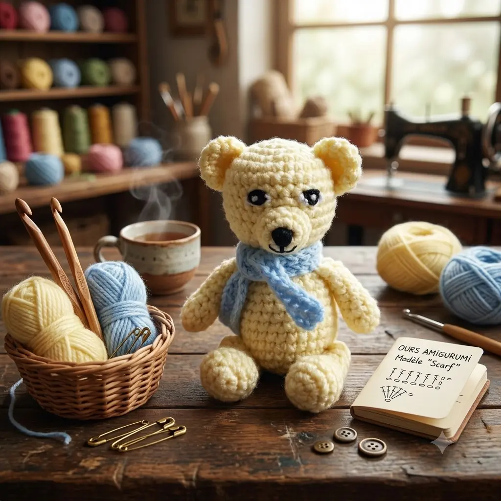 Peluche ourson jaune au crochet fait main - MamyLaine