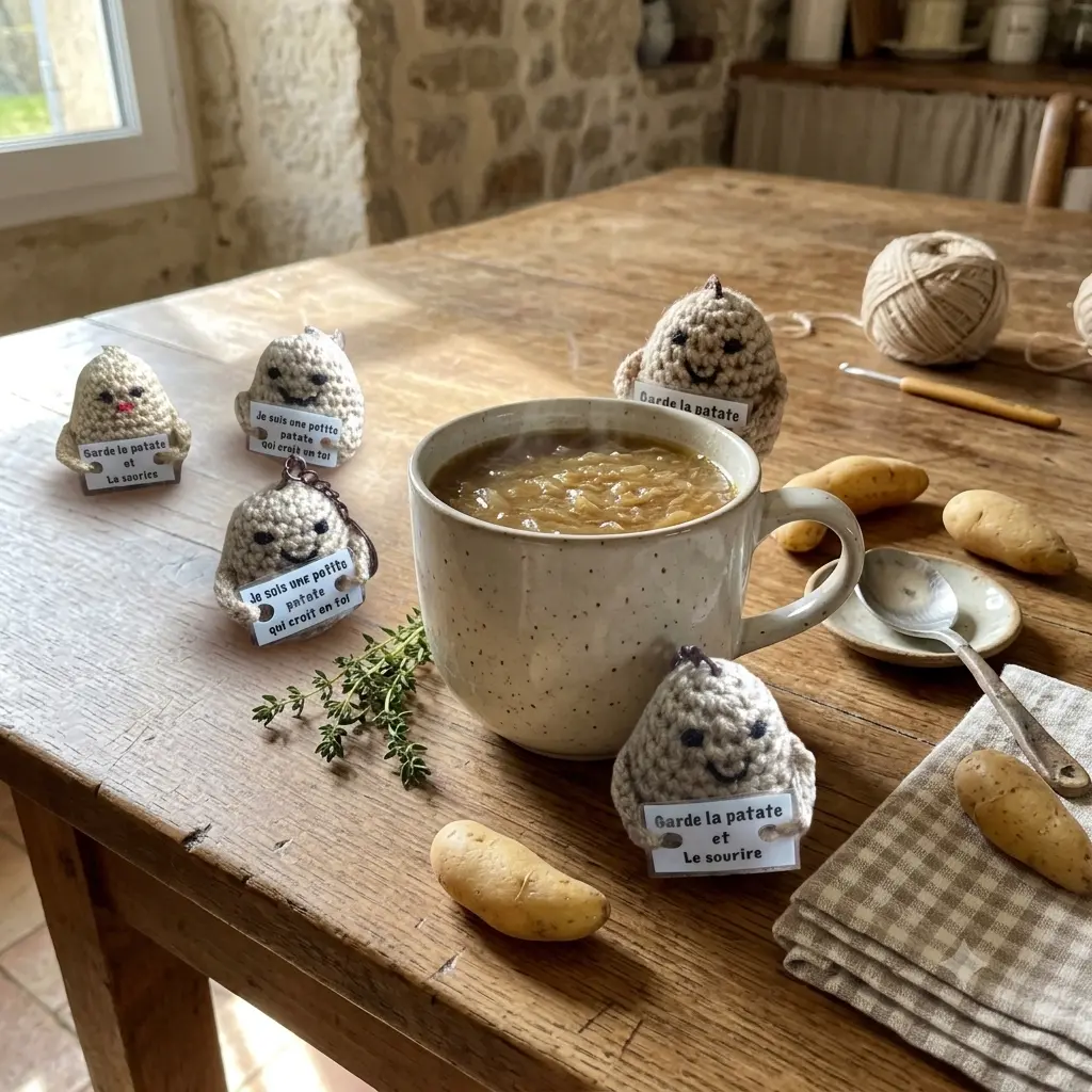 Patate positive au crochet avec message, porte-clé fait main - MamyLaine