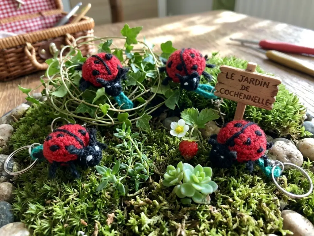 Coccinelle porte-bonheur au crochet en porte-clés, fait main - MamyLaine
