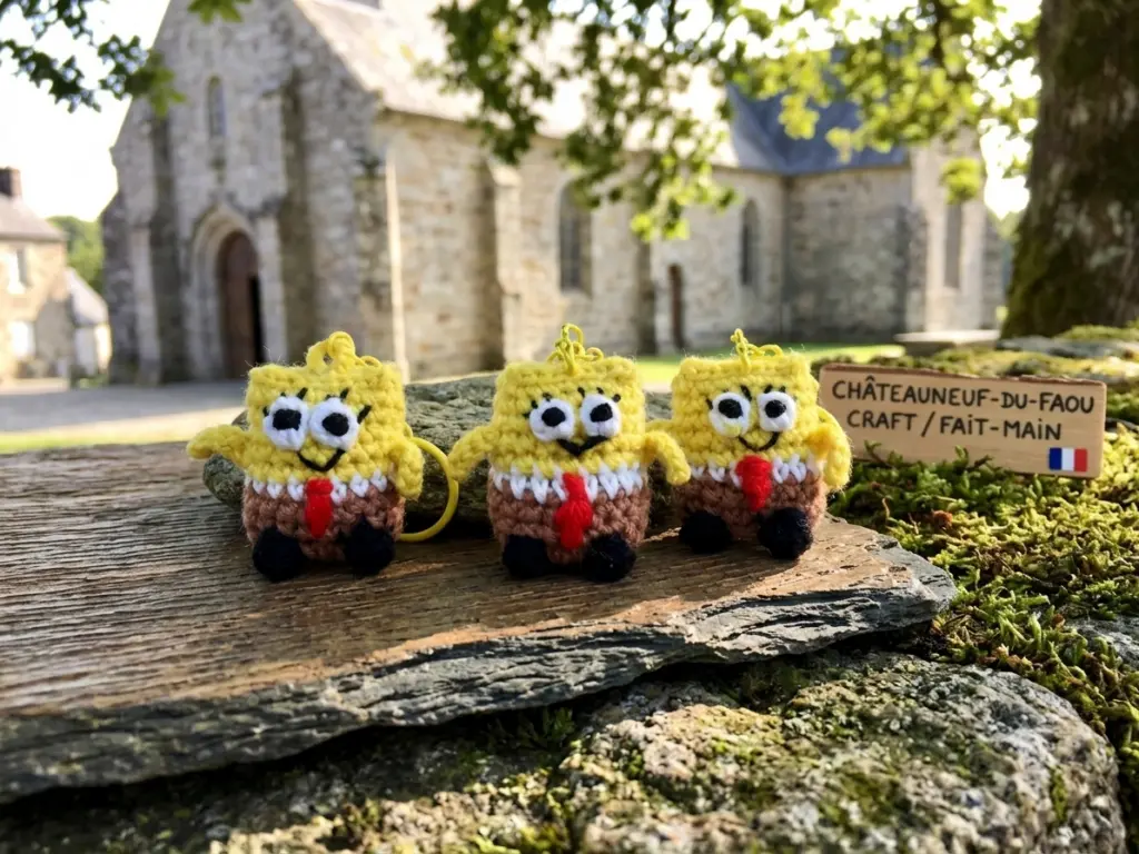 Porte-clé au crochet façon Bob l Éponge, fait main - MamyLaine