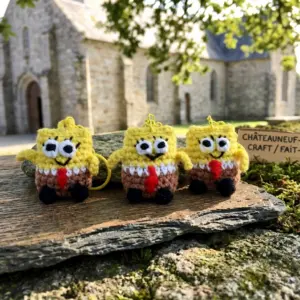 Porte-clé au crochet façon Bob l Éponge, fait main - MamyLaine