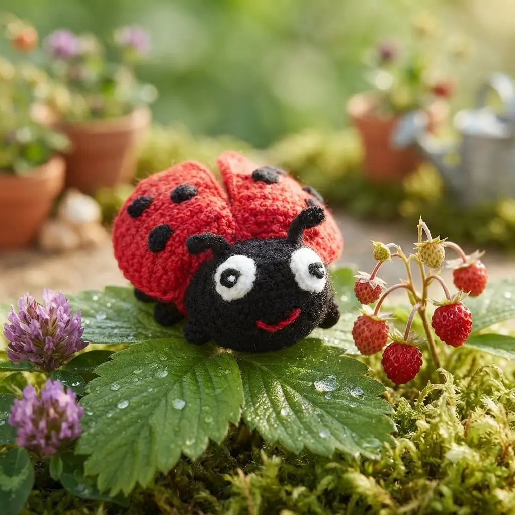 coccinelle porte-bonheur au crochet, rouge à pois noirs