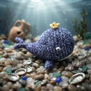 petite baleine au crochet avec couronne dorée