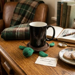 Dessous de tasse tortue verte au crochet, fait main - MamyLaine