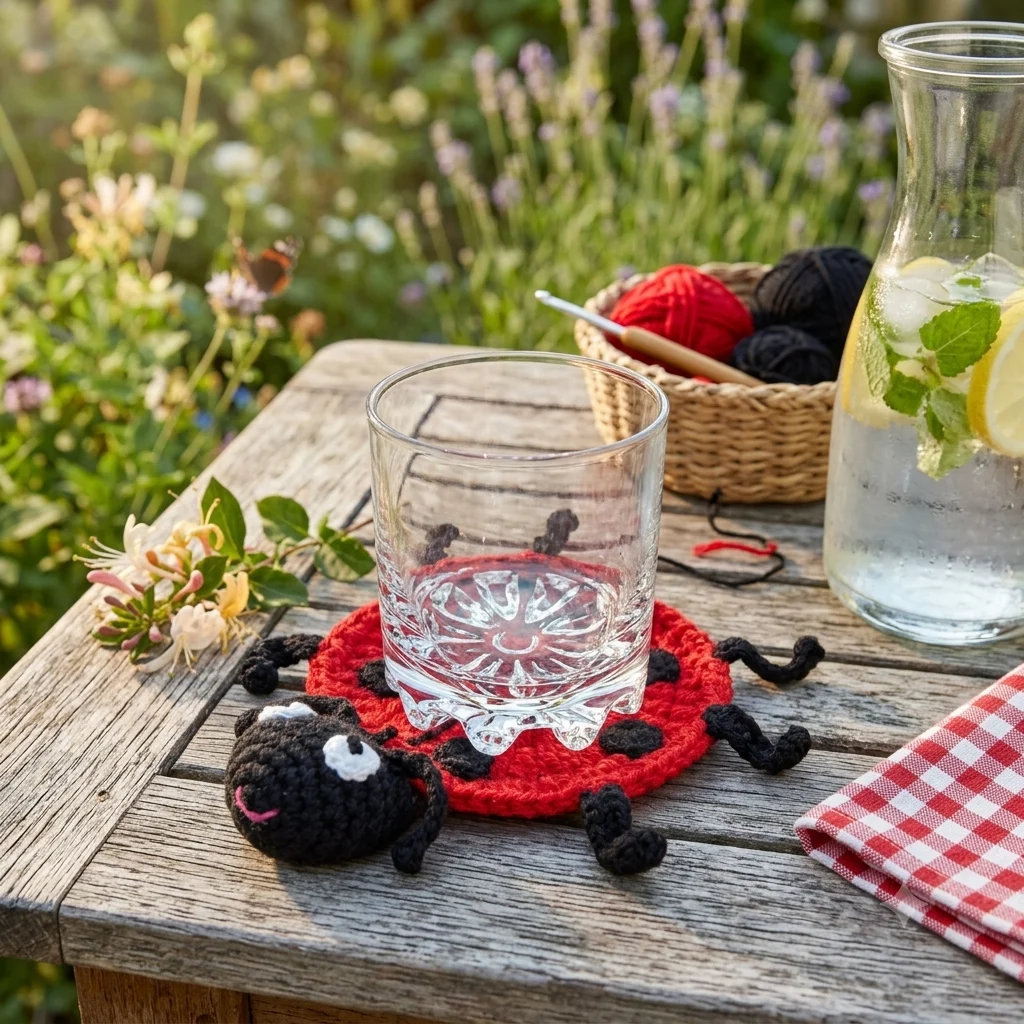 Dessous de tasse coccinelle rouge au crochet, fait main - MamyLaine