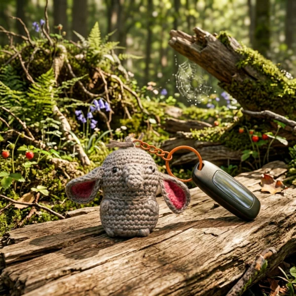 Porte-clés petit éléphant gris et rose au crochet