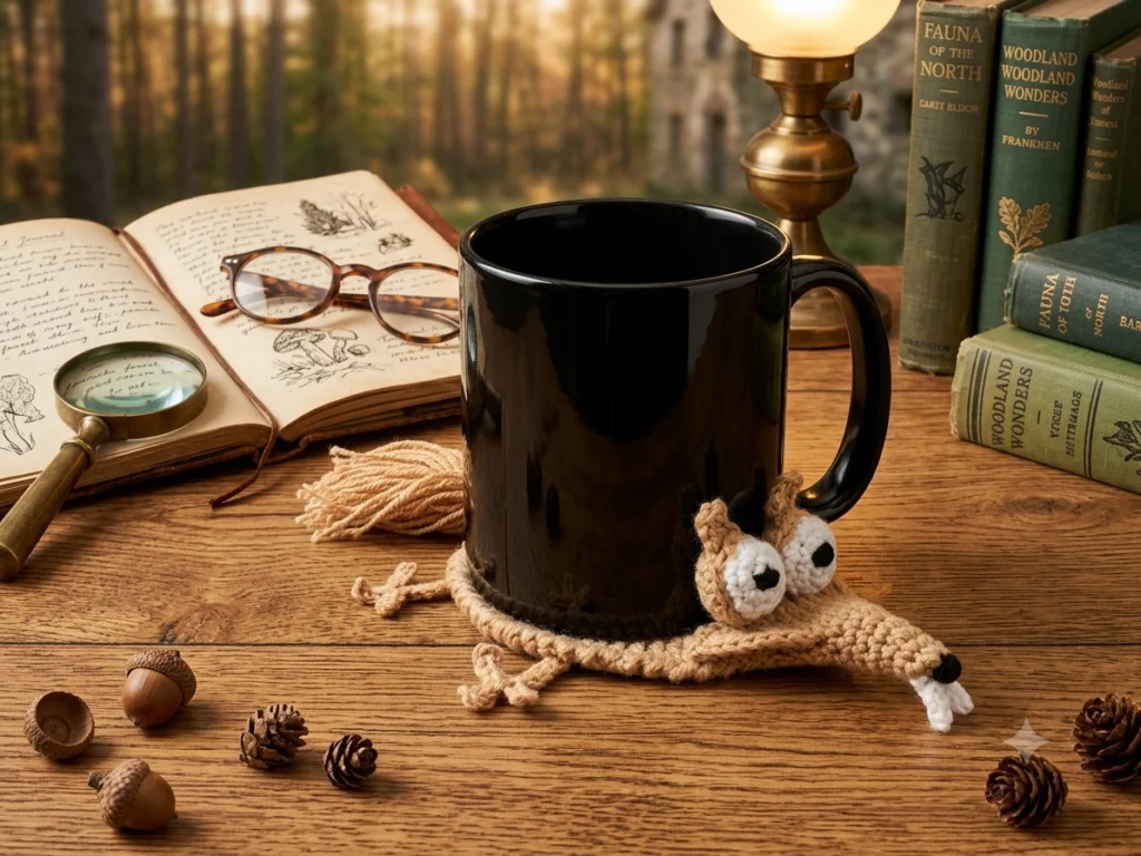 Dessous de tasse écureuil au crochet à la queue touffue, fait main - MamyLaine
