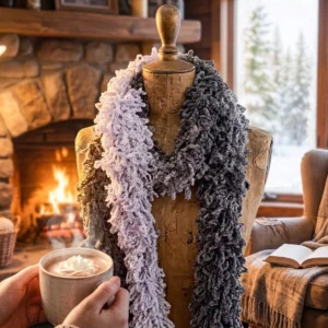 Écharpe boa au crochet en dégradé de gris