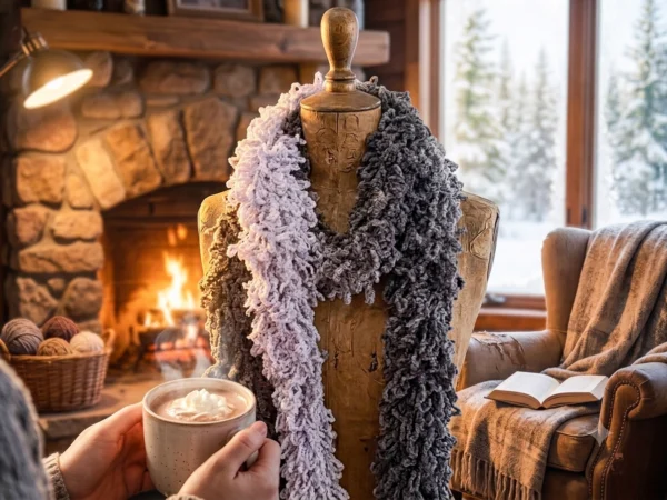 Écharpe boa au crochet en dégradé de gris