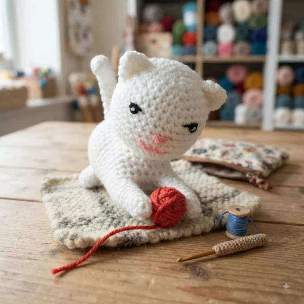 Chaton joueur au crochet, en situation