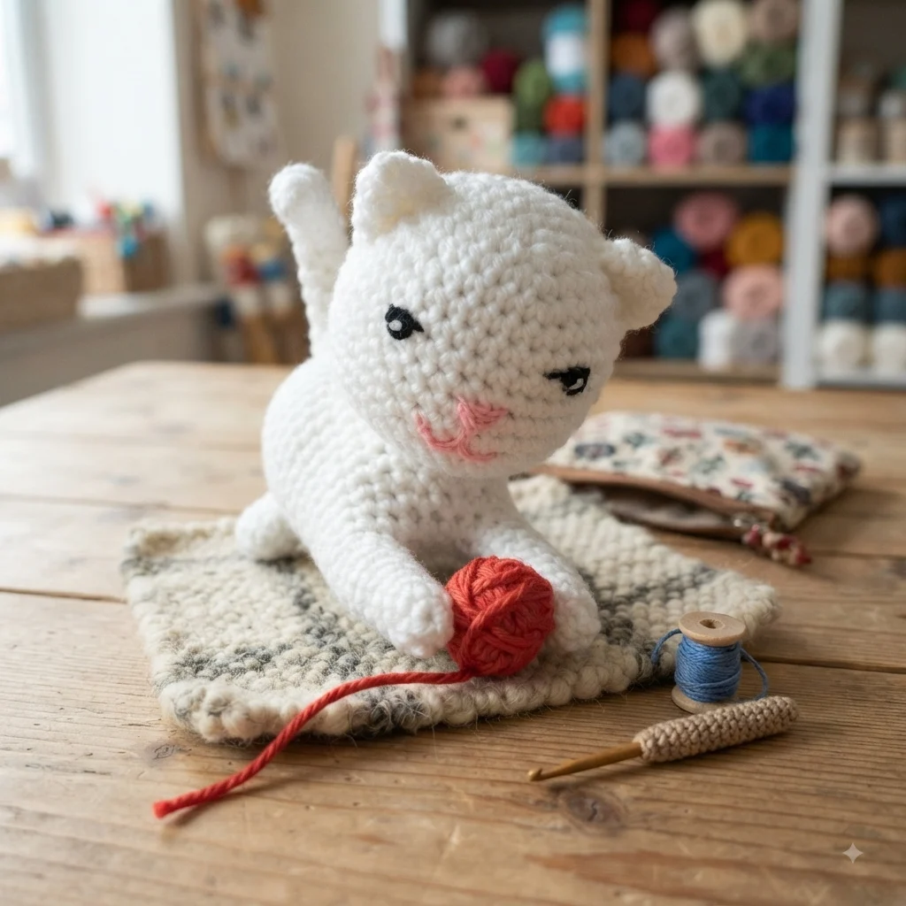 Chaton joueur au crochet, en situation