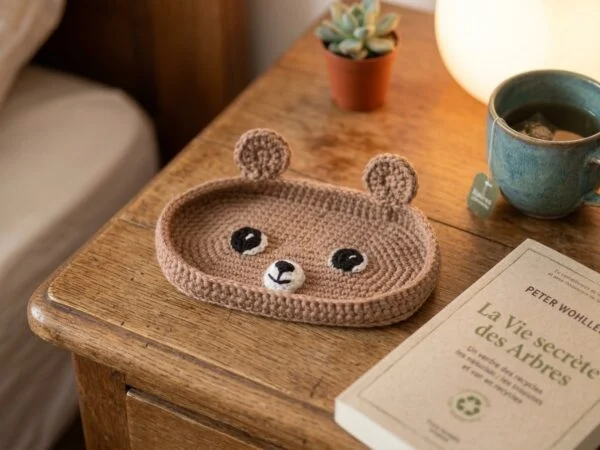 Repose lunettes ourson au crochet, en situation